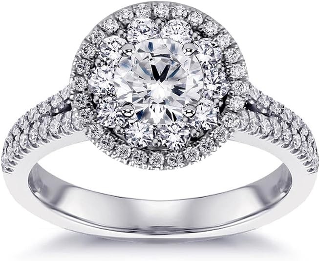 VIP Jewelry Art 2.30 CT TW GIA Certified Split Shank Halo Diamond Engagement Ring in 18k White Gold (I, VVS)