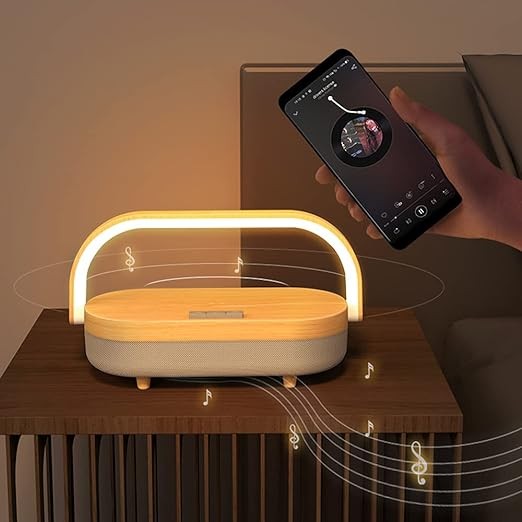 QLQCOM Desk Lamp Portable Bluetooth Speaker Lamp with 4 in 1Touch Sensor and Wireless Charger, Night Light Table Lamps for Living Room Desk Lamps for Home Office