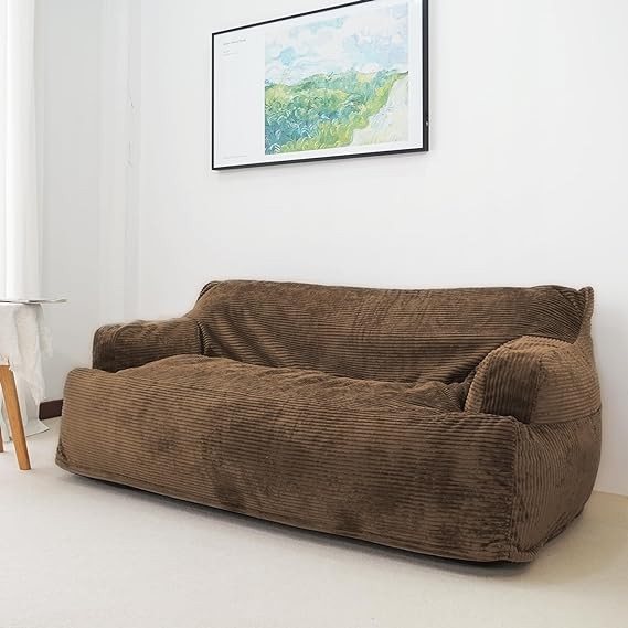 N&V Giant Twin Size Bean Bag Sofa, Foam Filling Floor Sofa, Includes Removable and Machine Washable Cover (Brown)