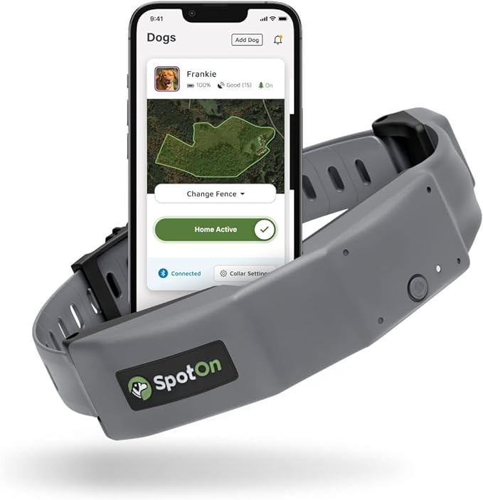 SpotOn GPS Dog Fence & Collar, Wireless, Precise GPS Location, Up to 20 Fences, No Acreage Limits, Waterproof, Assembled in USA (Medium/Verizon)