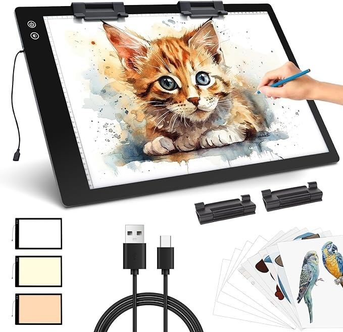 Rechargeable A2 Light Pad - Battery Powered Tracing Light Box, 3 Colors 6 Levels Adjustable Brightness Light Board, Ultra-Thin Wireless Diamond Painting Light Pad for Weeding Vinyl Drawing